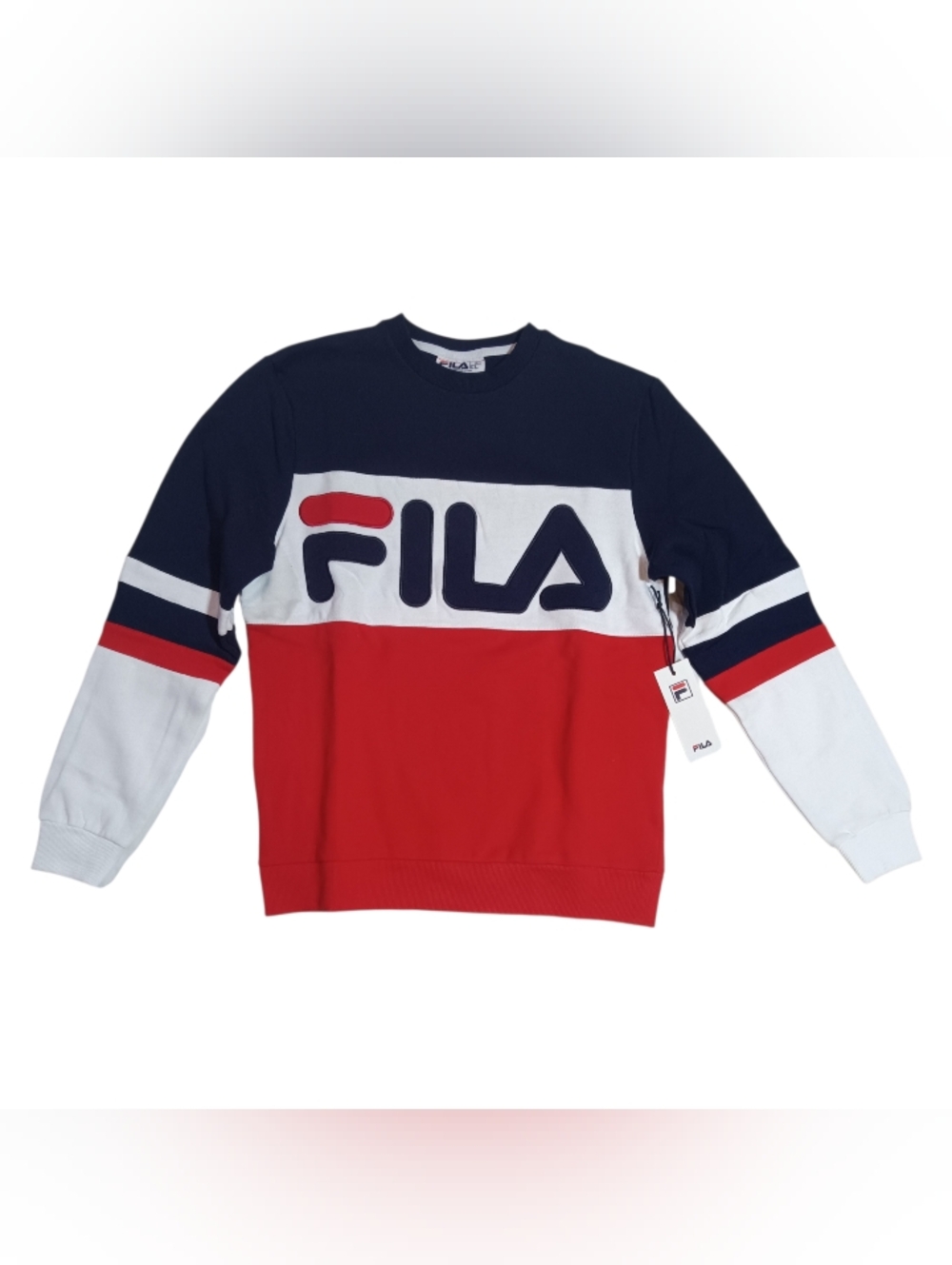 NWT Fila Freddie Sweatshirt Colorblock Logo Red Blue White Sz Small